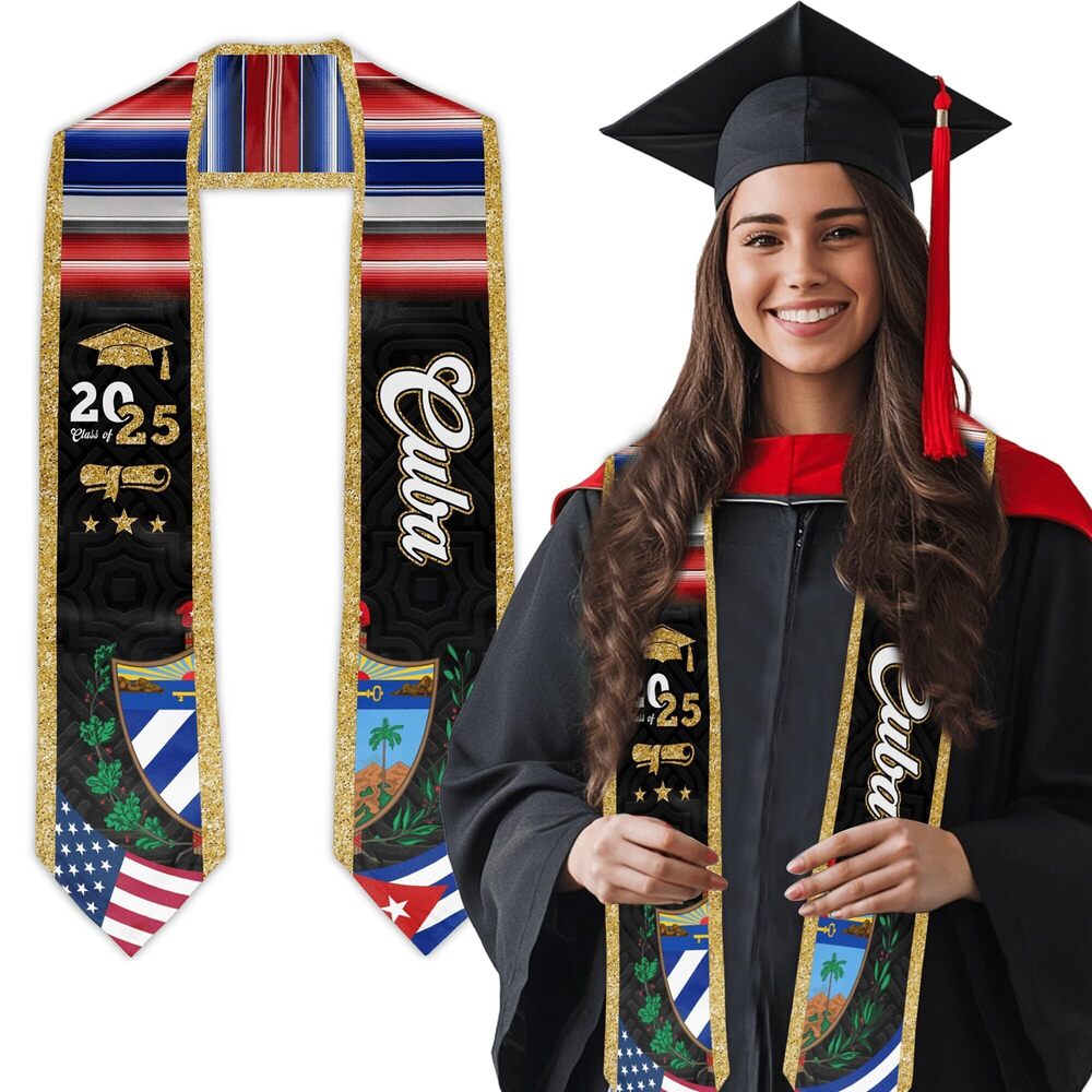 8913 Cuba Flag Graduation Stole Sash Class of 2025 Cuban National Flag Sash